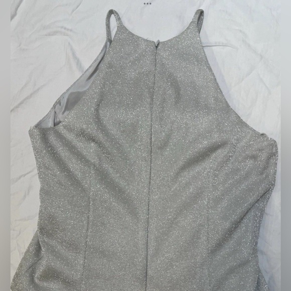 Michelangelo Silver Formal Dress A-Line Glitter Bodice Satin Gala Gown Sz 8 - Picture 5 of 9
